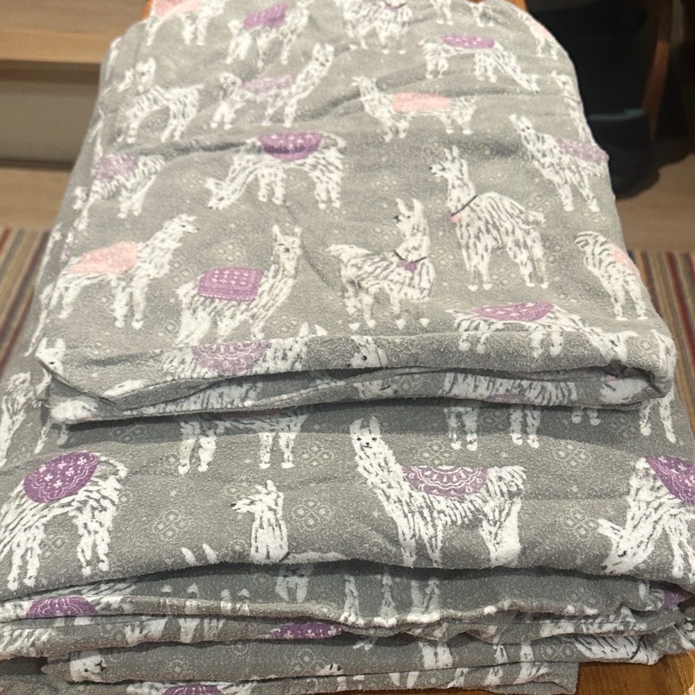 Pottery Barn Kids Gray and Purple/Pink Flannel Llama Duvet Cover set